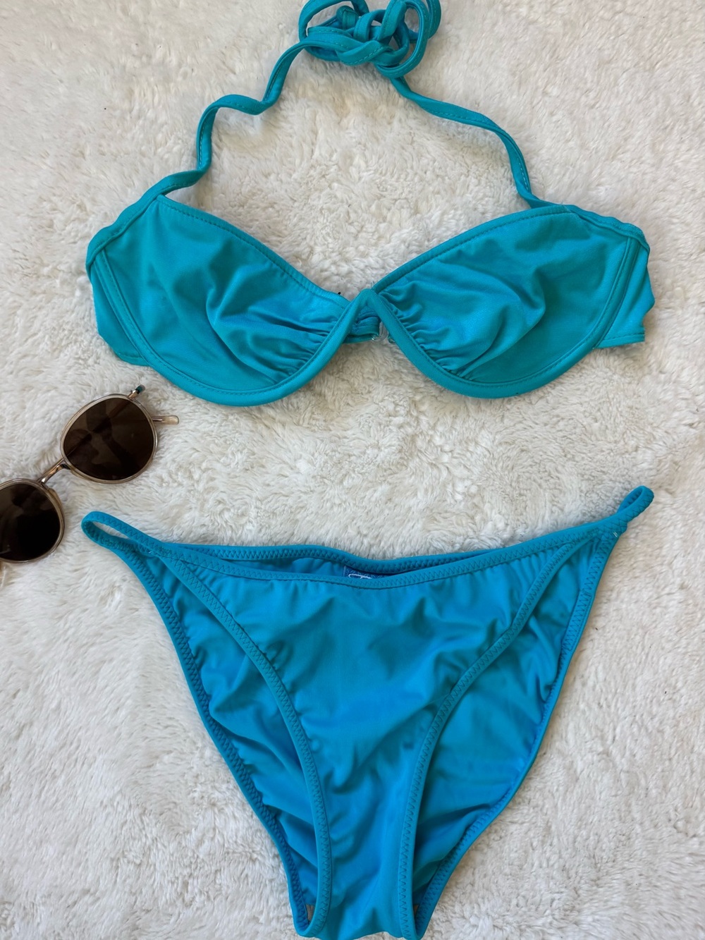 Vintage Women’s Teal Bikini Set - Two-Piece Swimsuit Size Small